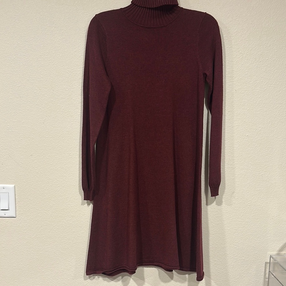 Brown Turtleneck Long Sleeve Sweater Dress